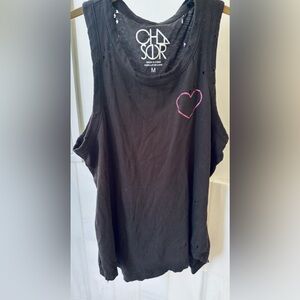 NWT 💖 Chaser Brand Women’s Distressed Tank Top With Heart Detail Size Medium